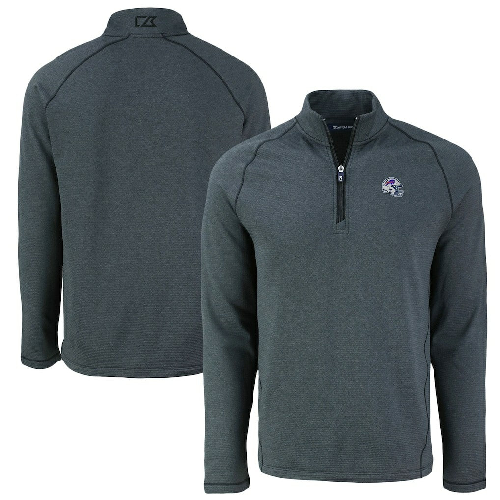 Buffalo Bills Cutter & Buck Peshastin Eco Fleece Tri-Blend Raglan Recycled Quarter-Zip Jacket Heather Black - NFL