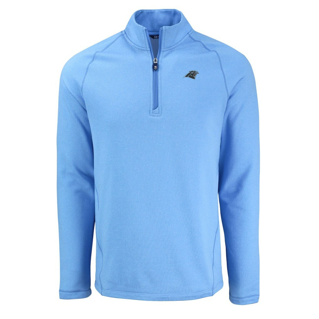 Carolina Panthers Cutter & Buck Peshastin Eco Fleece Tri-Blend Raglan Recycled Quarter-Zip Jacket Heather Blue - NFL