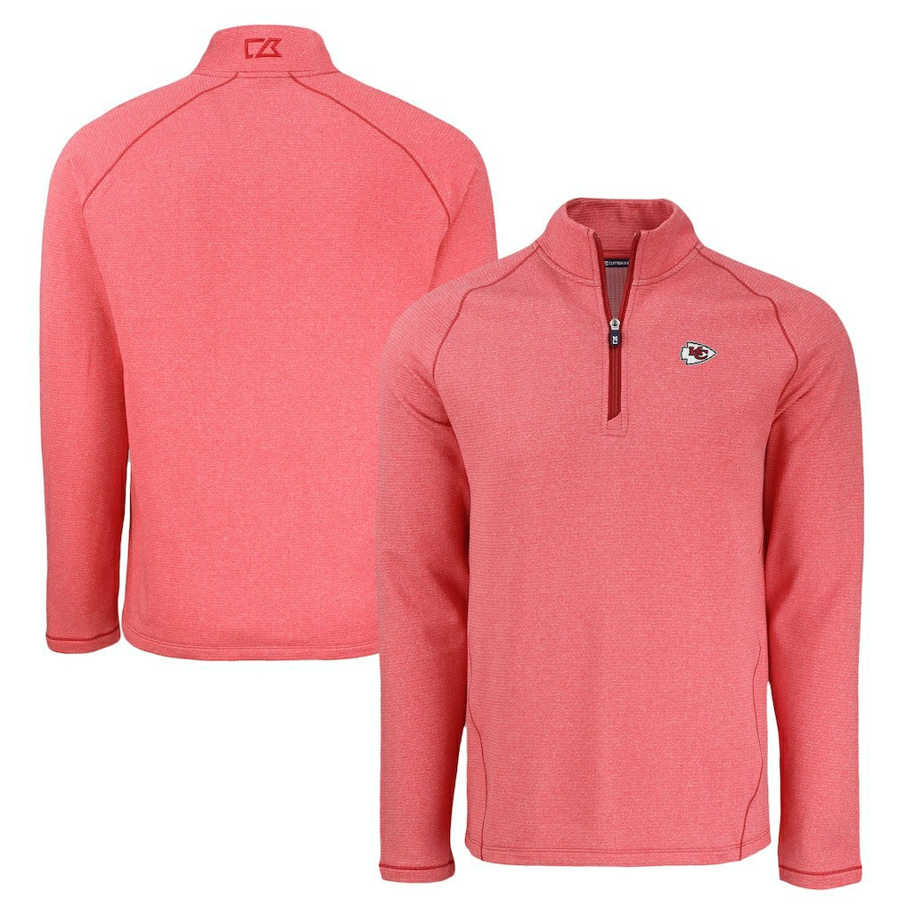 Kansas City Chiefs Cutter & Buck Peshastin Eco Fleece Tri-Blend Raglan Recycled Quarter-Zip Jacket Heather Red - NFL