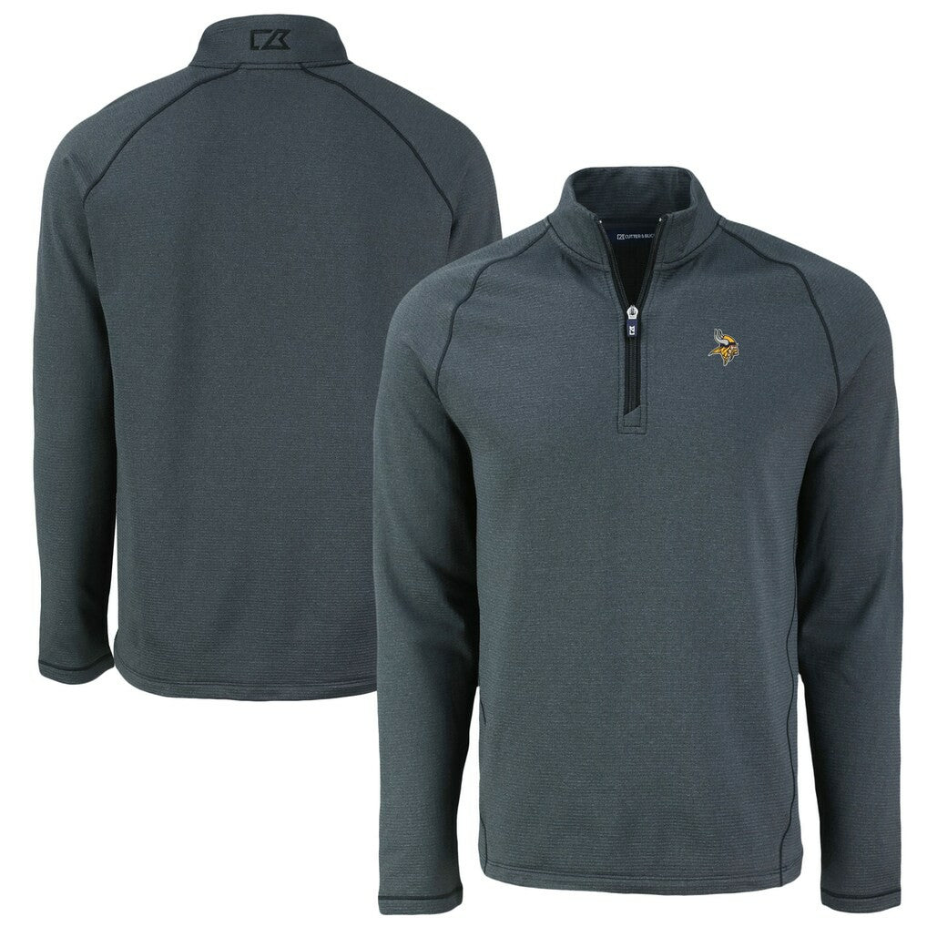 Minnesota Vikings Cutter & Buck Peshastin Eco Fleece Tri-Blend Raglan Recycled Quarter-Zip Jacket Heather Black - NFL