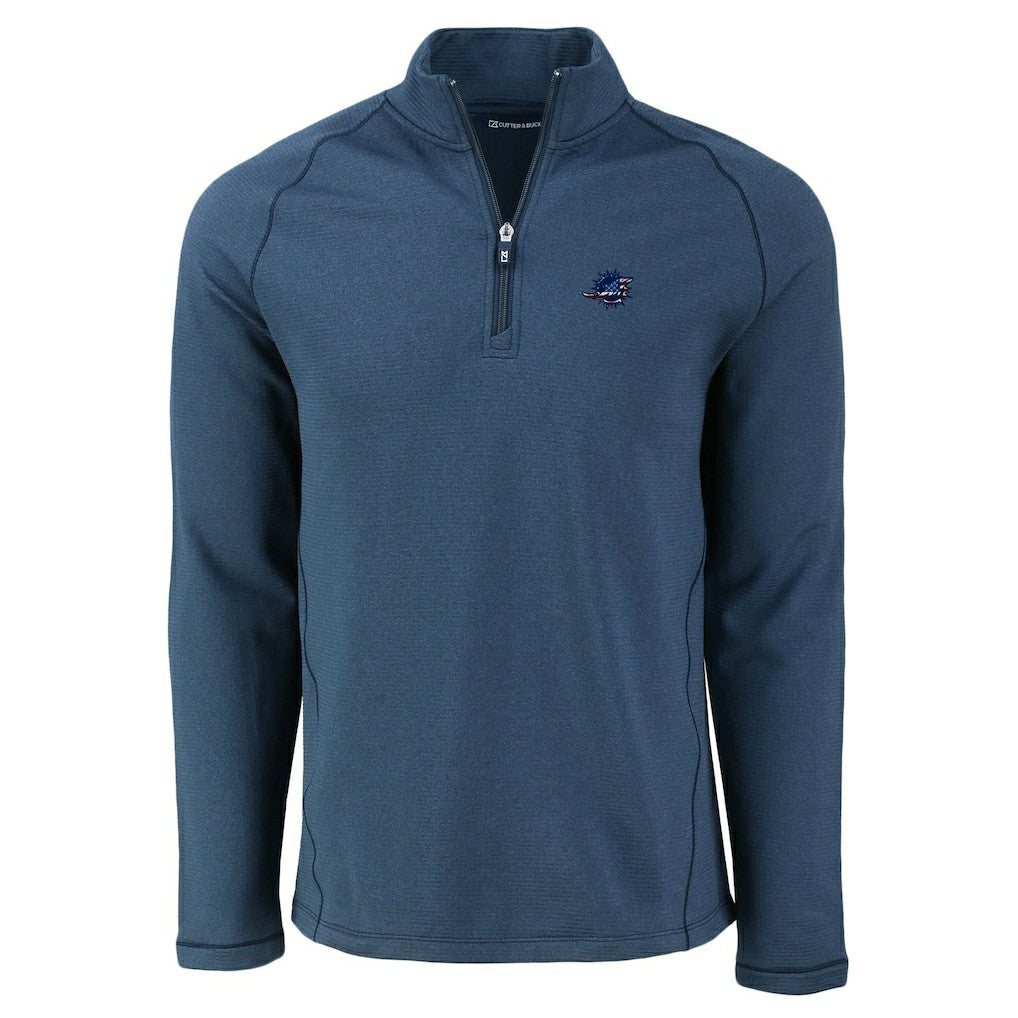Miami Dolphins Cutter & Buck Peshastin Eco Fleece Tri-Blend Raglan Recycled Quarter-Zip Jacket Heather Navy - NFL