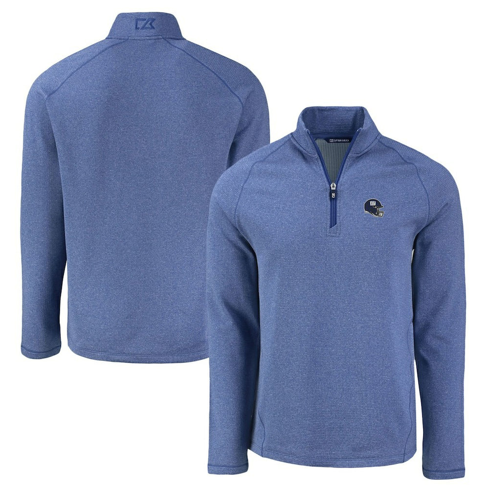 New York Giants Cutter & Buck Peshastin Eco Fleece Tri-Blend Raglan Recycled Quarter-Zip Jacket Heather Royal - NFL