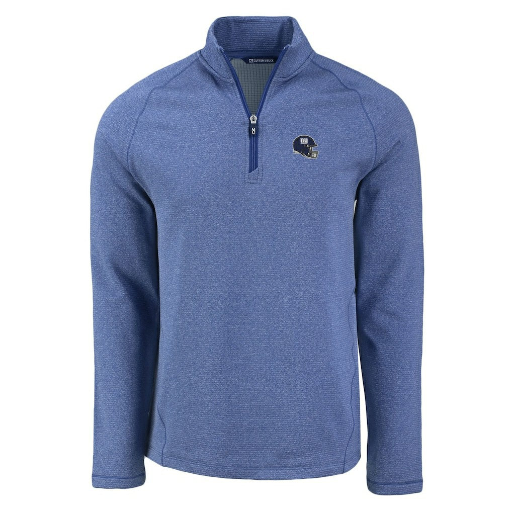 New York Giants Cutter & Buck Peshastin Eco Fleece Tri-Blend Raglan Recycled Quarter-Zip Jacket Heather Royal - NFL