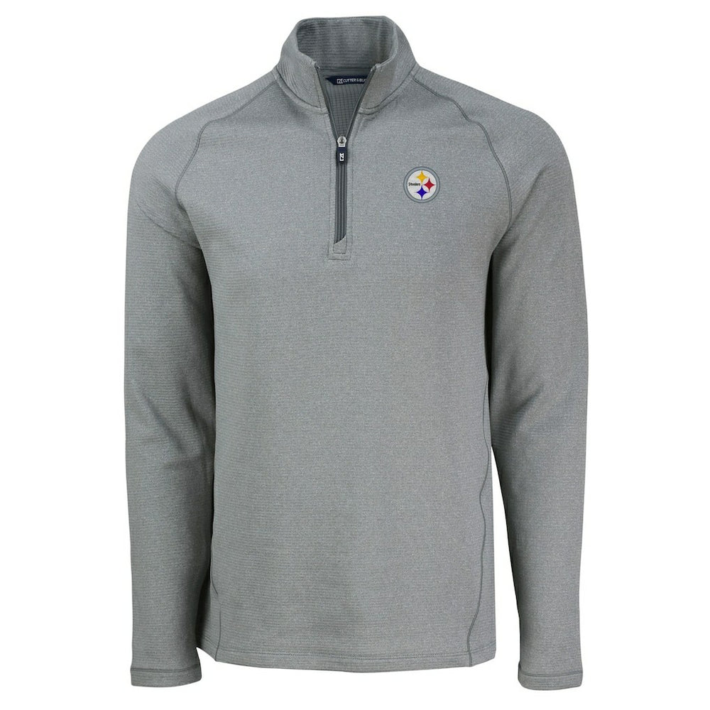 Pittsburgh Steelers Cutter & Buck Peshastin Eco Fleece Tri-Blend Raglan Recycled Quarter-Zip Jacket Heather Gray - NFL