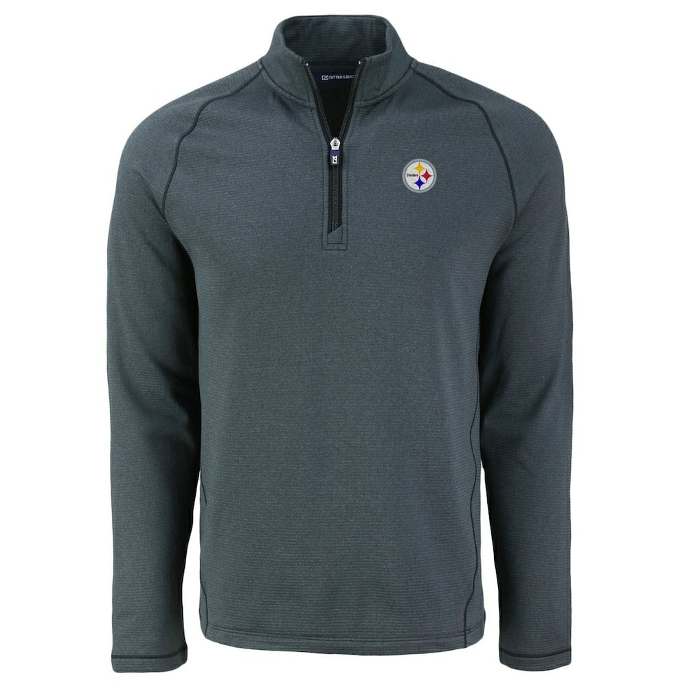 Pittsburgh Steelers Cutter & Buck Peshastin Eco Fleece Tri-Blend Raglan Recycled Quarter-Zip Jacket Heather Black - NFL
