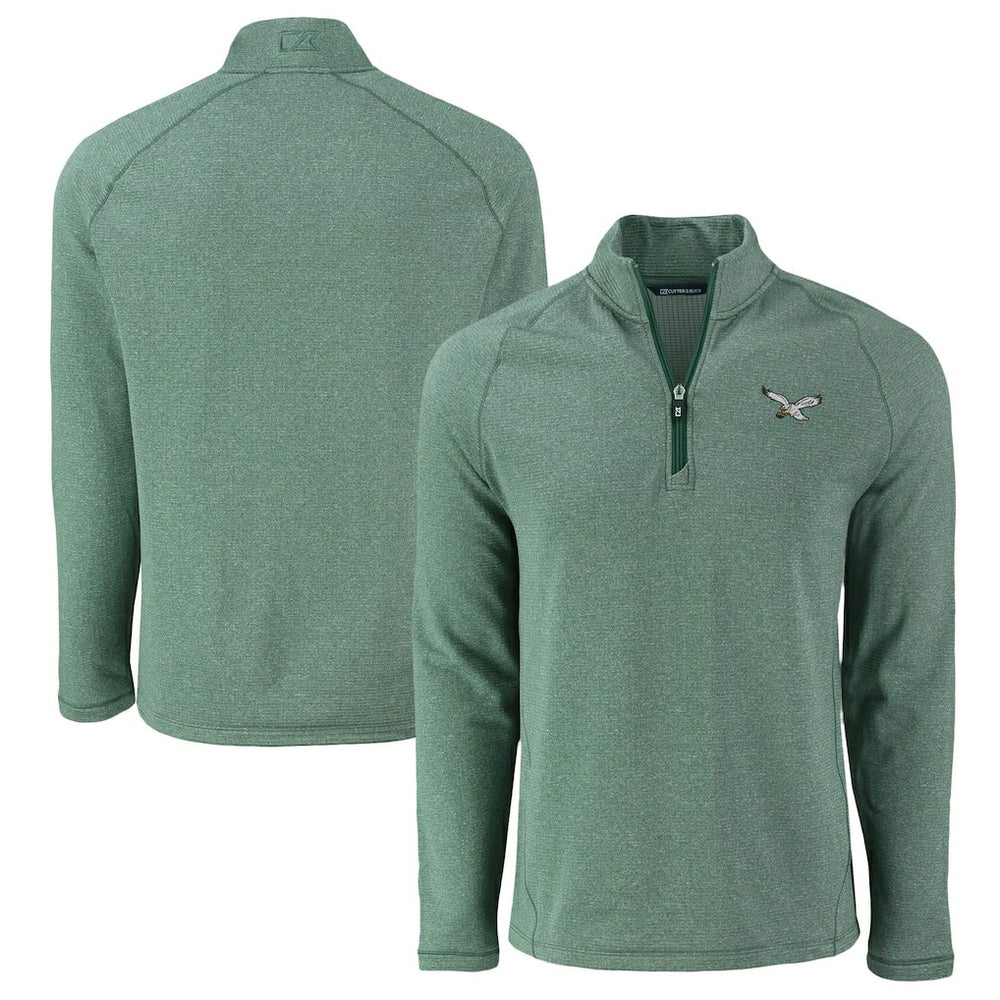 Philadelphia Eagles Cutter & Buck Peshastin Eco Fleece Tri-Blend Raglan Recycled Quarter-Zip Jacket Heather Kelly Green - NFL