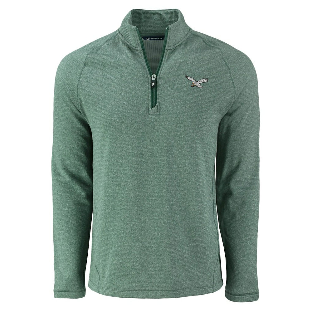 Philadelphia Eagles Cutter & Buck Peshastin Eco Fleece Tri-Blend Raglan Recycled Quarter-Zip Jacket Heather Kelly Green - NFL