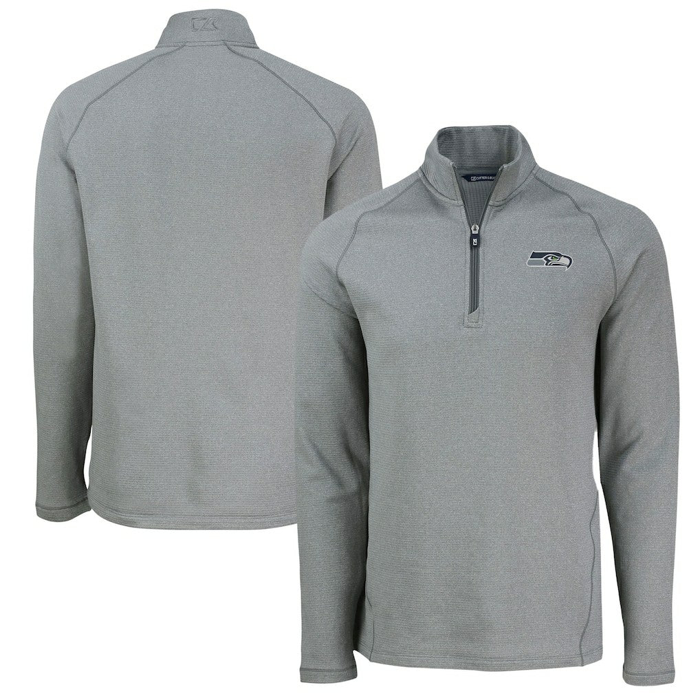Seattle Seahawks Cutter & Buck Peshastin Eco Fleece Tri-Blend Raglan Recycled Quarter-Zip Jacket Heather Gray - NFL