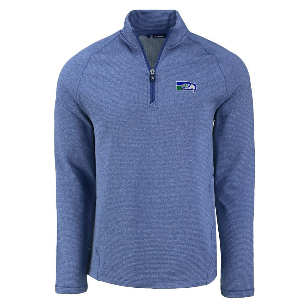 Seattle Seahawks Cutter & Buck Peshastin Eco Fleece Tri-Blend Raglan Recycled Quarter-Zip Jacket Heather Royal - NFL