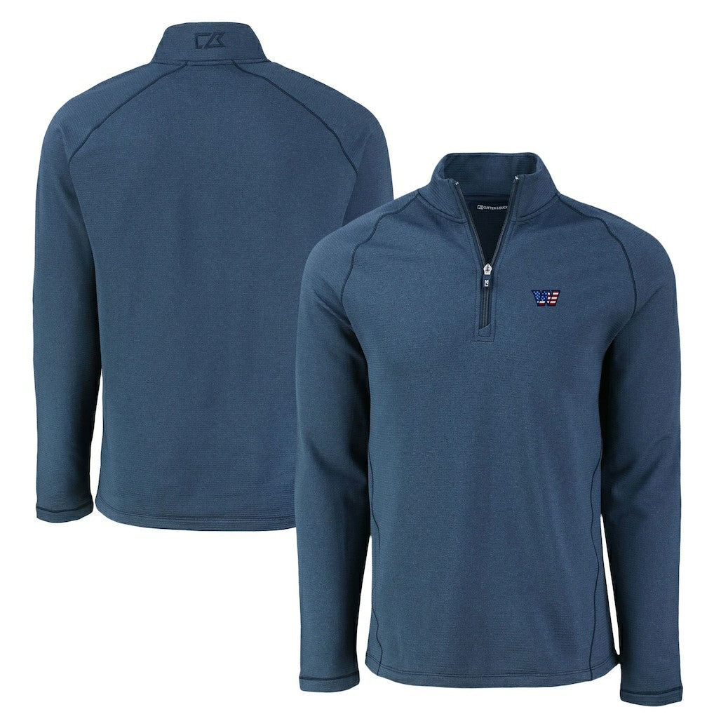 Washington Commanders Cutter & Buck Peshastin Eco Fleece Tri-Blend Raglan Recycled Quarter-Zip Jacket Heather Navy - NFL