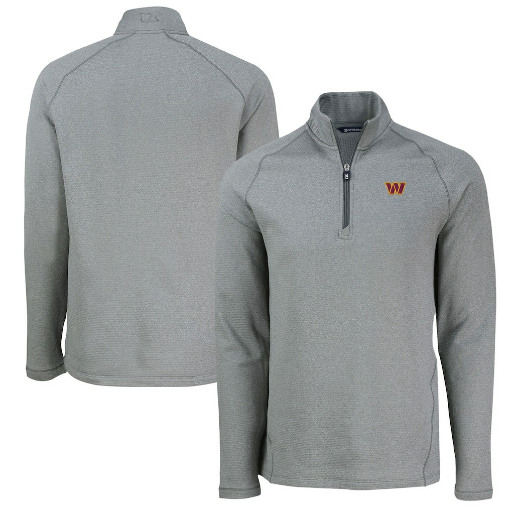 Washington Commanders Cutter & Buck Peshastin Eco Fleece Tri-Blend Raglan Recycled Quarter-Zip Jacket Heather Gray - NFL