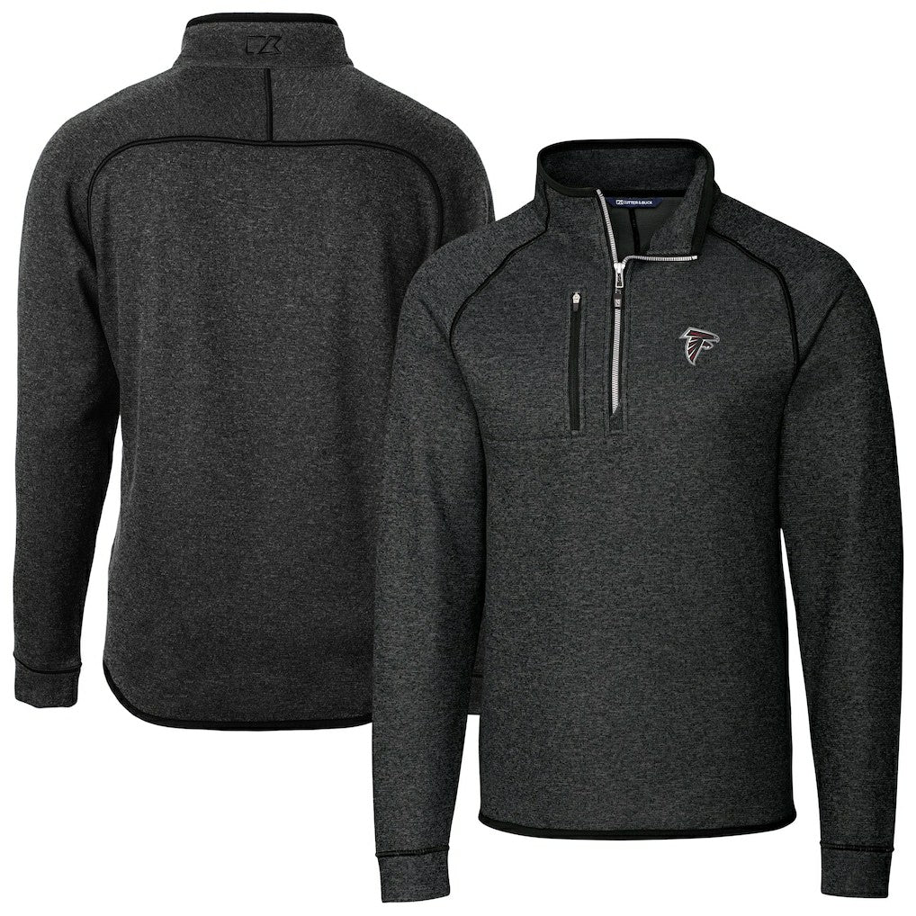 Atlanta Falcons Cutter & Buck Big & Tall Mainsail Sweater-Knit Raglan Half-Zip Jacket Heather Charcoal - NFL
