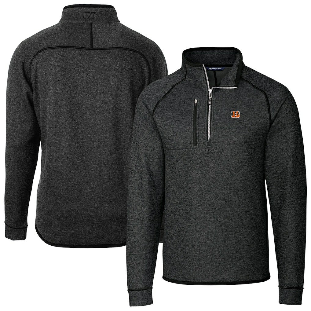 Cincinnati Bengals Cutter & Buck Big & Tall Mainsail Sweater-Knit Raglan Half-Zip Jacket Heather Charcoal - NFL