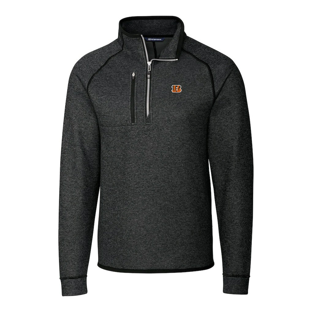 Cincinnati Bengals Cutter & Buck Big & Tall Mainsail Sweater-Knit Raglan Half-Zip Jacket Heather Charcoal - NFL