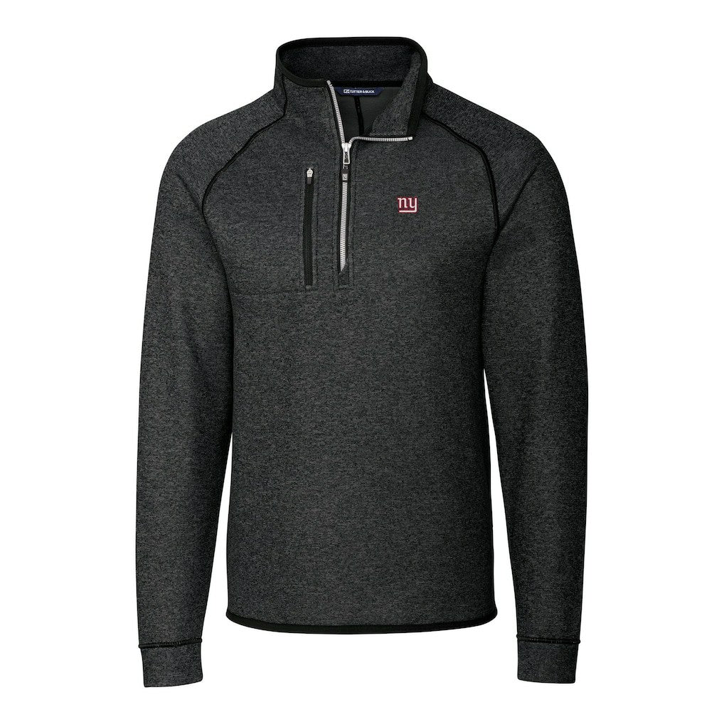 New York Giants Cutter & Buck Big & Tall Mainsail Sweater-Knit Raglan Half-Zip Jacket Heather Charcoal - NFL