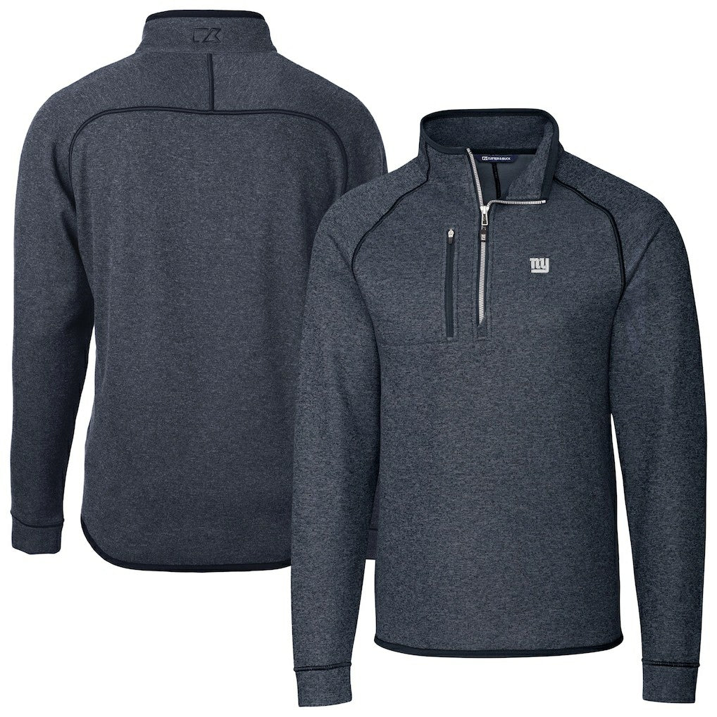 New York Giants Cutter & Buck Big & Tall Mainsail Sweater-Knit Raglan Half-Zip Jacket Heather Navy - NFL