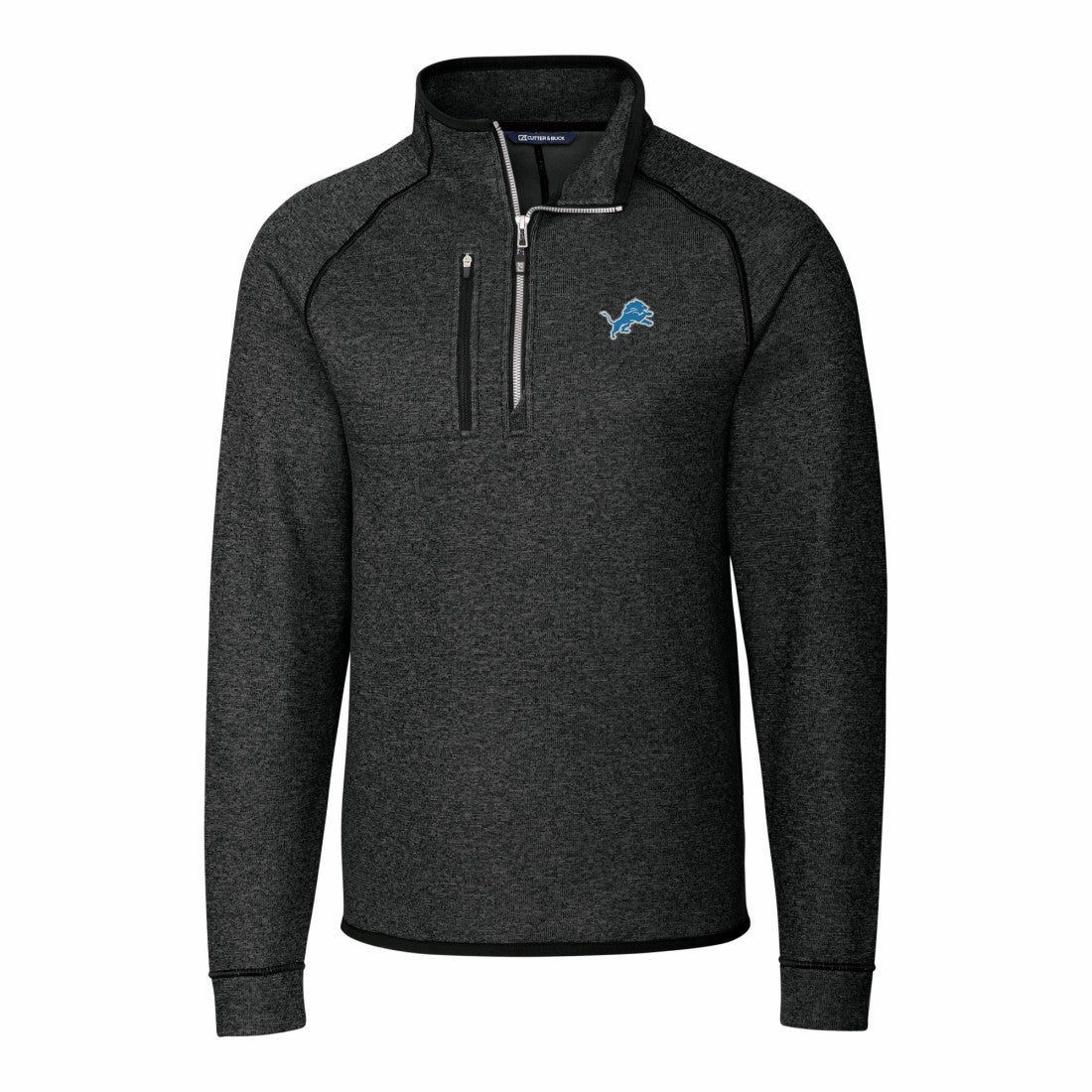 Detroit Lions Cutter & Buck Big & Tall Mainsail Sweater-Knit Raglan Half-Zip Jacket Heather Charcoal - NFL