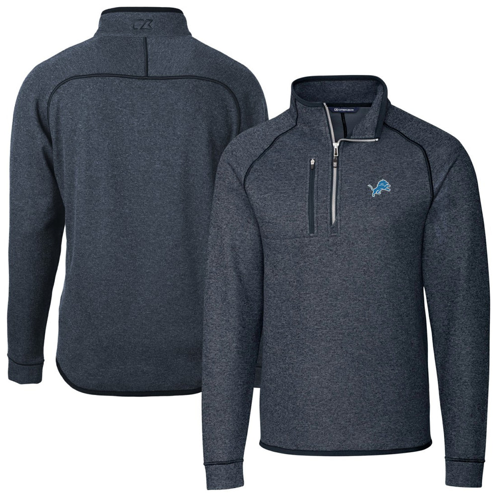 Detroit Lions Cutter & Buck Big & Tall Mainsail Sweater-Knit Raglan Half-Zip Jacket Heather Navy - NFL