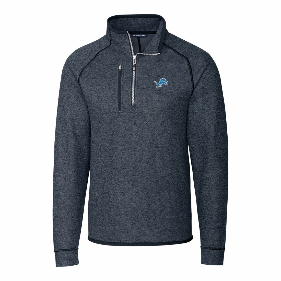 Detroit Lions Cutter & Buck Big & Tall Mainsail Sweater-Knit Raglan Half-Zip Jacket Heather Navy - NFL