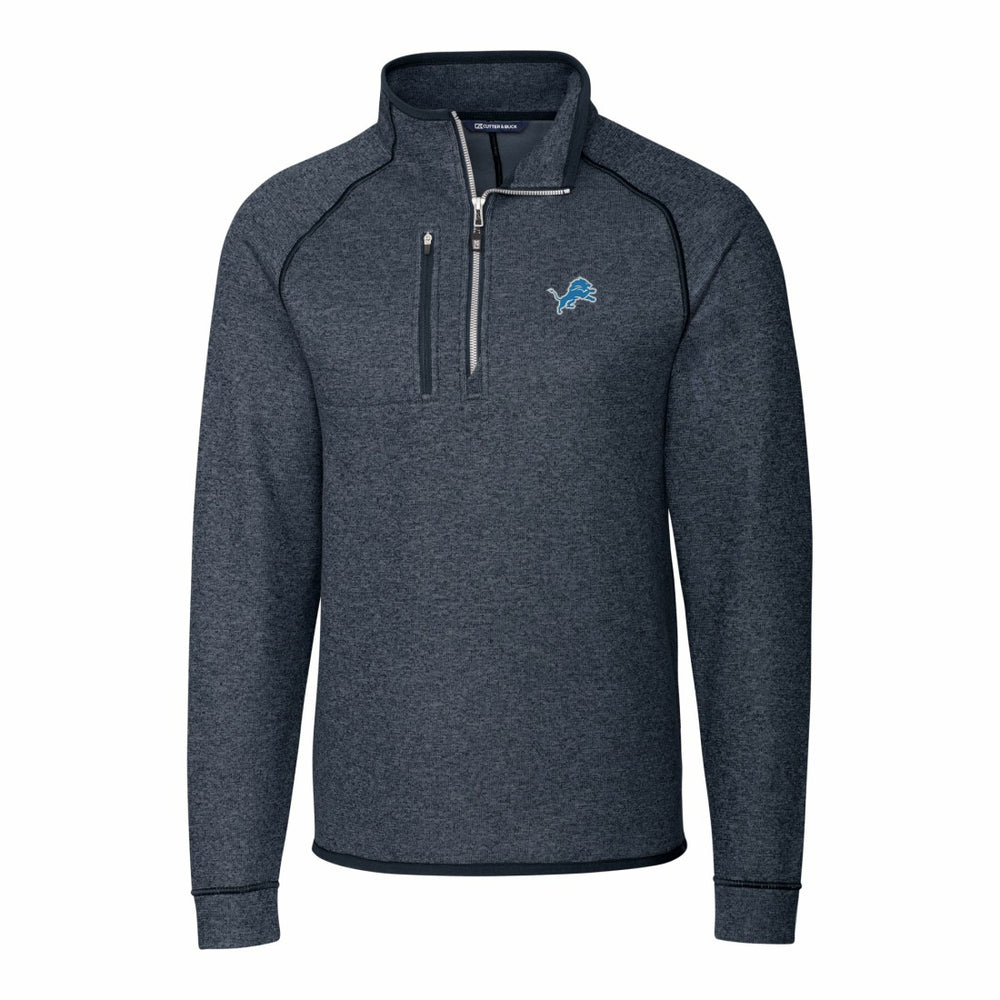 Detroit Lions Cutter & Buck Big & Tall Mainsail Sweater-Knit Raglan Half-Zip Jacket Heather Navy - NFL