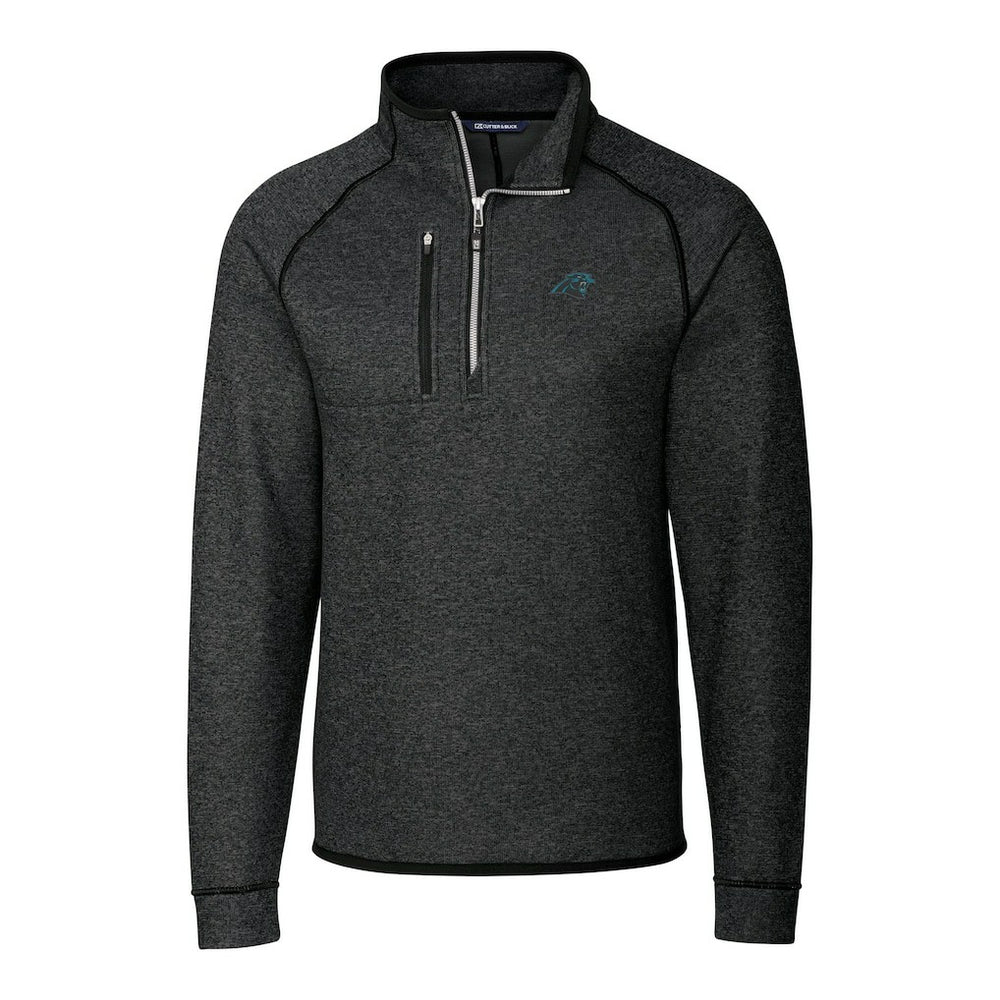 Carolina Panthers Cutter & Buck Big & Tall Mainsail Sweater-Knit Raglan Half-Zip Jacket Heather Charcoal - NFL