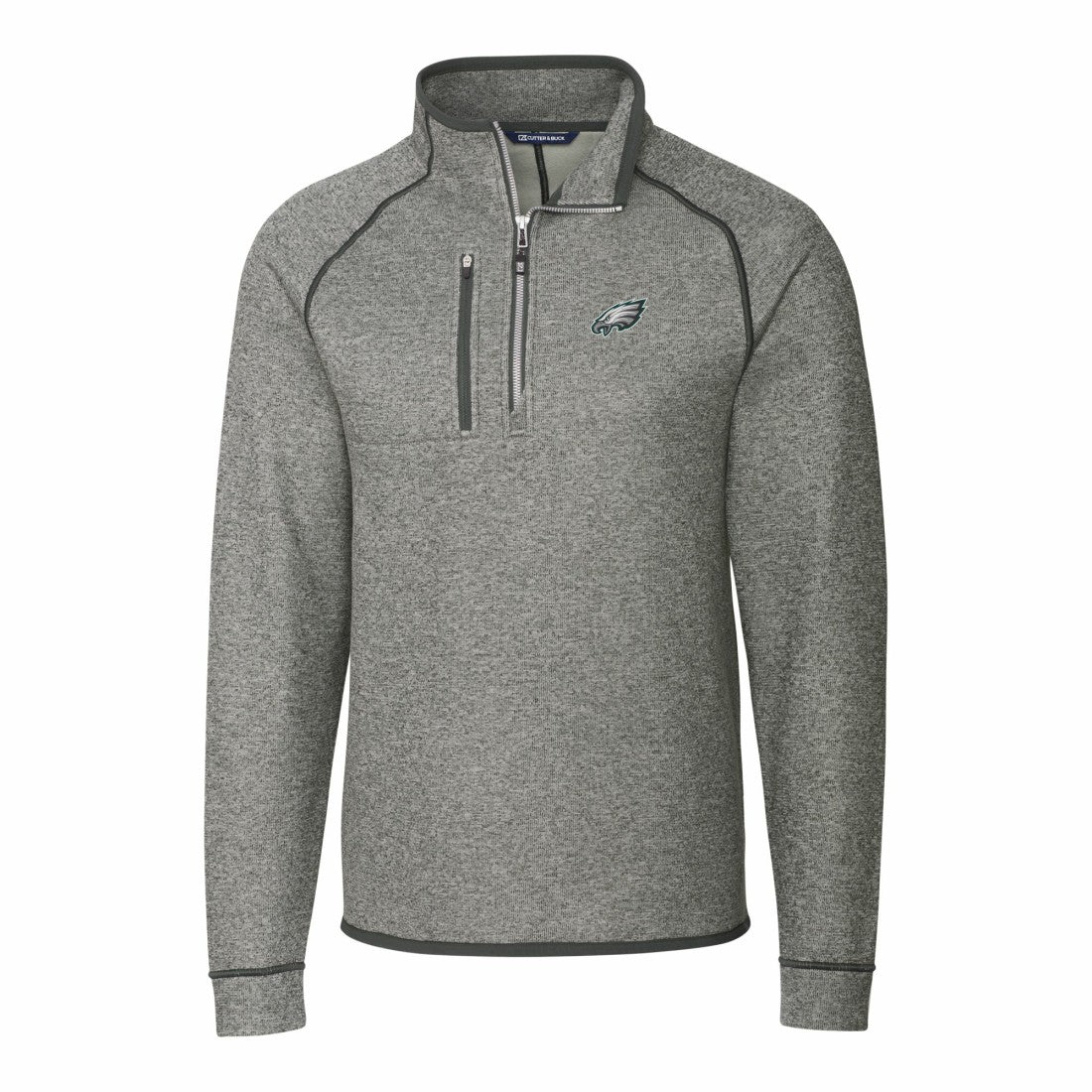 Philadelphia Eagles Cutter & Buck Big & Tall Mainsail Sweater-Knit Raglan Half-Zip Jacket Heather Gray - NFL
