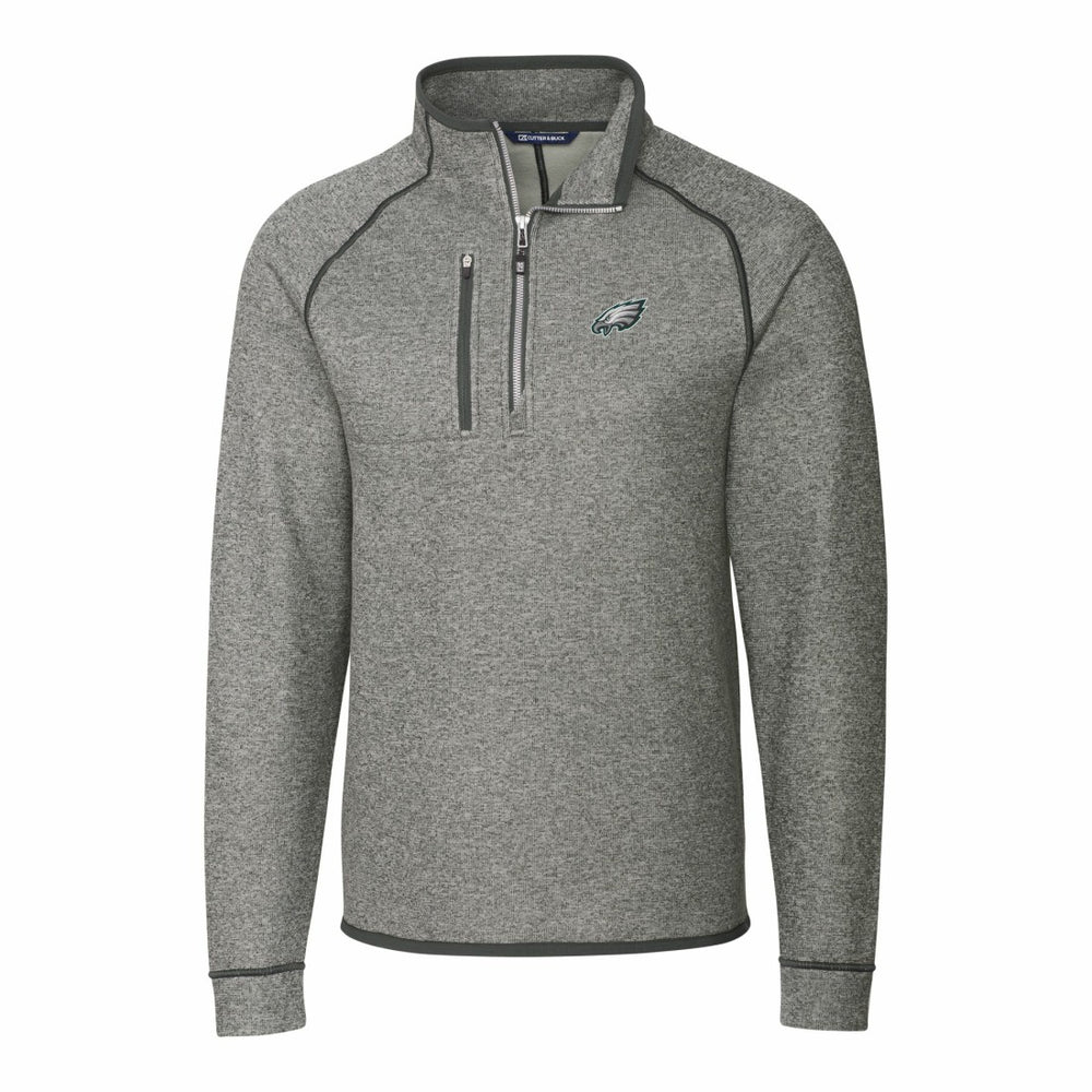 Philadelphia Eagles Cutter & Buck Big & Tall Mainsail Sweater-Knit Raglan Half-Zip Jacket Heather Gray - NFL