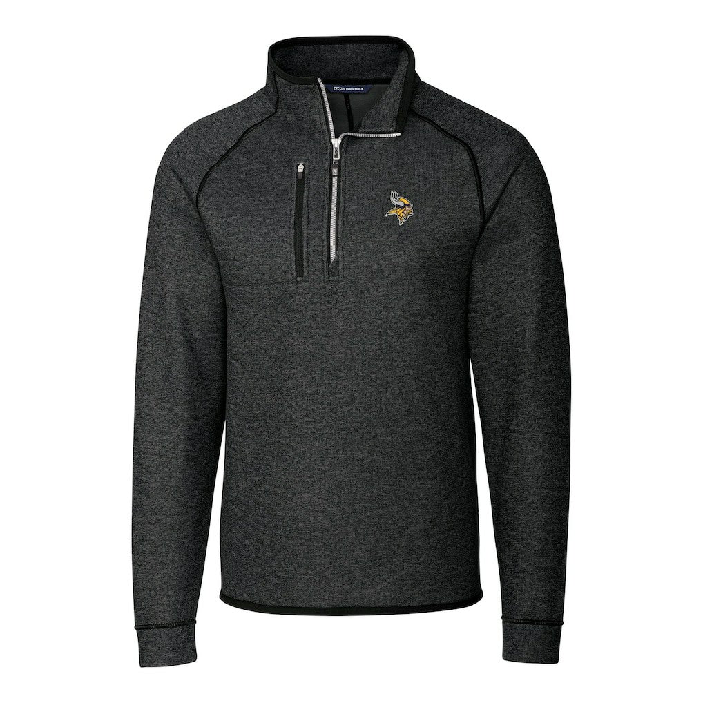 Minnesota Vikings Cutter & Buck Big & Tall Mainsail Sweater-Knit Raglan Half-Zip Jacket Heather Charcoal - NFL