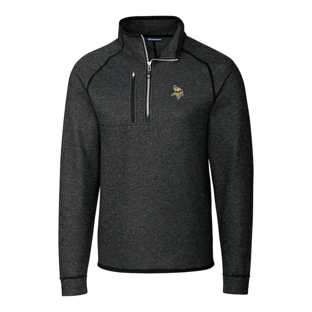 Minnesota Vikings Cutter & Buck Big & Tall Mainsail Sweater-Knit Raglan Half-Zip Jacket Heather Charcoal - NFL