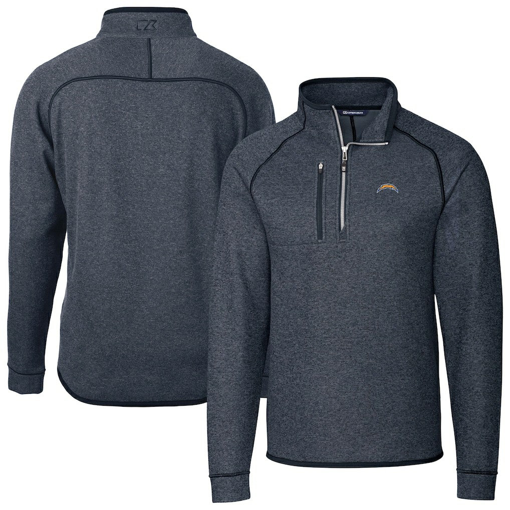 Los Angeles Chargers Cutter & Buck Big & Tall Mainsail Sweater-Knit Raglan Half-Zip Jacket Heather Navy - NFL