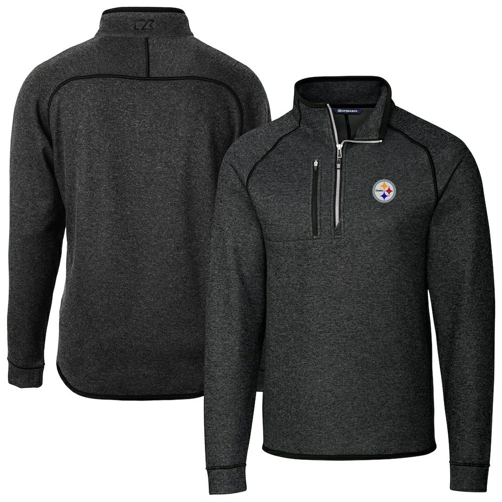 Pittsburgh Steelers Cutter & Buck Big & Tall Mainsail Sweater-Knit Raglan Half-Zip Jacket Heather Charcoal - NFL