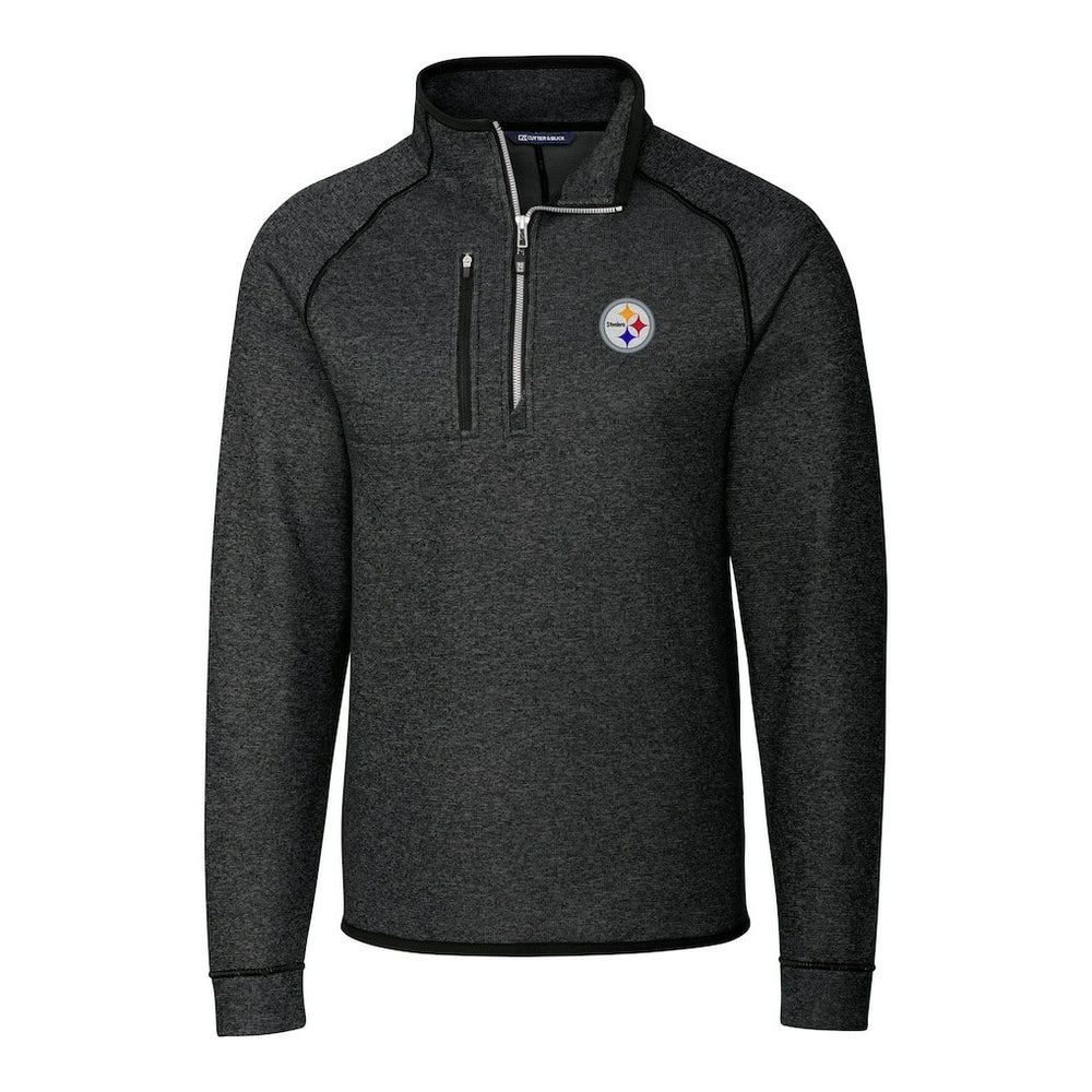 Pittsburgh Steelers Cutter & Buck Big & Tall Mainsail Sweater-Knit Raglan Half-Zip Jacket Heather Charcoal - NFL