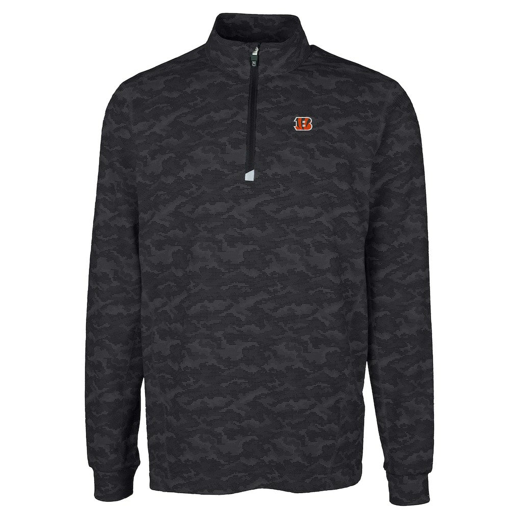 Cincinnati Bengals Cutter & Buck Big & Tall Traverse Eco Camo Tri-Blend DryTec Quarter-Zip Jacket Black - NFL