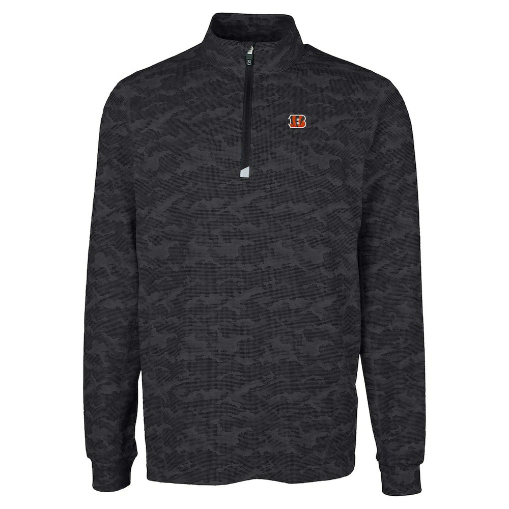 Cincinnati Bengals Cutter & Buck Big & Tall Traverse Eco Camo Tri-Blend DryTec Quarter-Zip Jacket Black - NFL