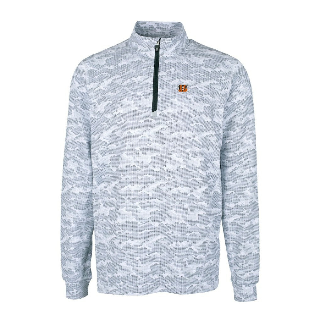 Cincinnati Bengals Cutter & Buck Big & Tall Traverse Eco Camo Tri-Blend DryTec Quarter-Zip Jacket Charcoal - NFL