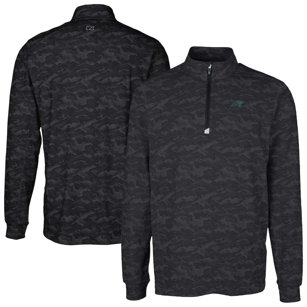 Carolina Panthers Cutter & Buck Big & Tall Traverse Eco Camo Tri-Blend DryTec Quarter-Zip Jacket Black - NFL