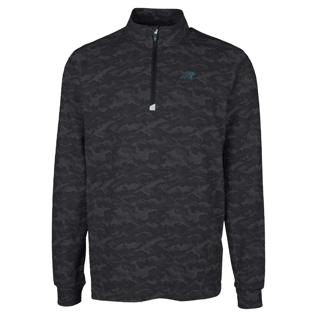 Carolina Panthers Cutter & Buck Big & Tall Traverse Eco Camo Tri-Blend DryTec Quarter-Zip Jacket Black - NFL
