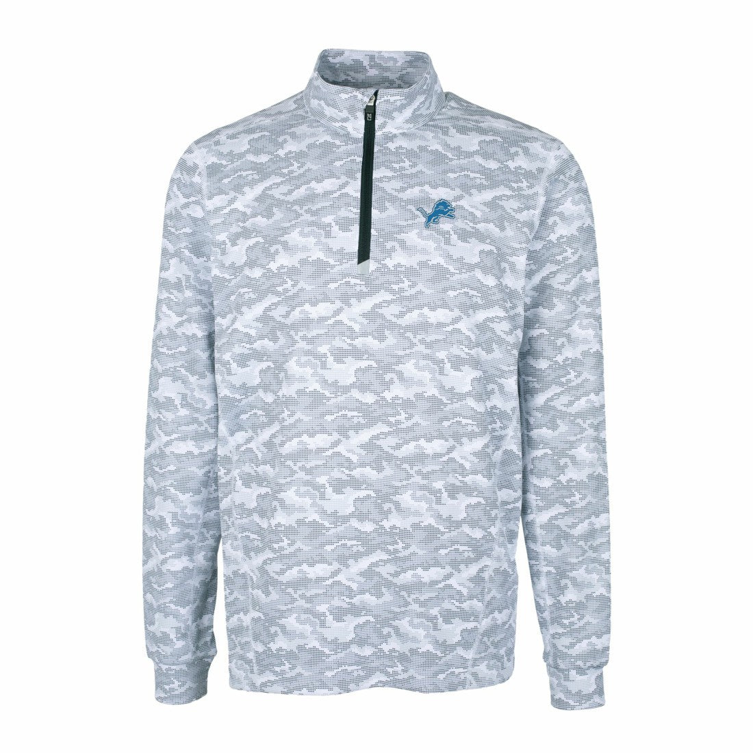 Detroit Lions Cutter & Buck Big & Tall Traverse Eco Camo Tri-Blend DryTec Quarter-Zip Jacket Charcoal - NFL