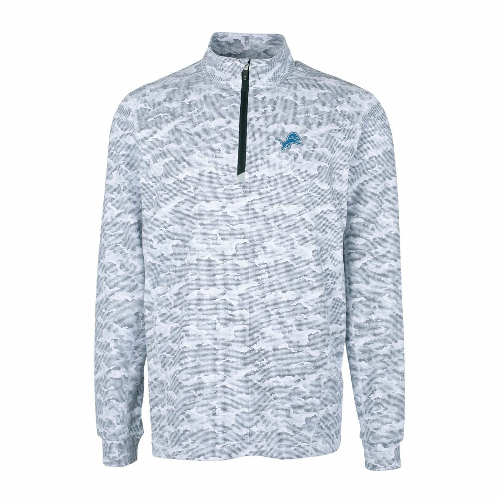 Detroit Lions Cutter & Buck Big & Tall Traverse Eco Camo Tri-Blend DryTec Quarter-Zip Jacket Charcoal - NFL