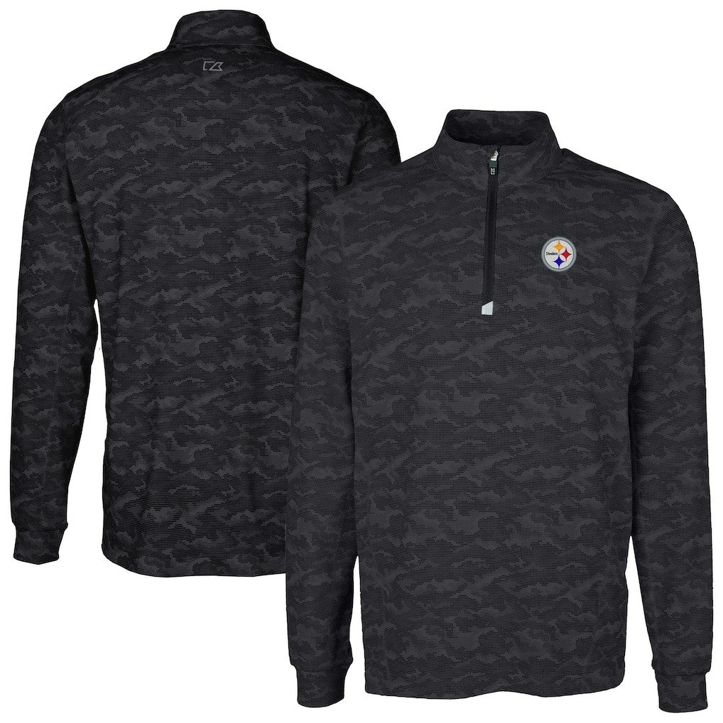 Pittsburgh Steelers Cutter & Buck Big & Tall Traverse Eco Camo Tri-Blend DryTec Quarter-Zip Jacket Black - NFL