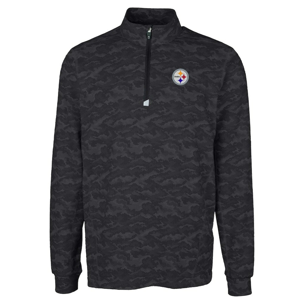 Pittsburgh Steelers Cutter & Buck Big & Tall Traverse Eco Camo Tri-Blend DryTec Quarter-Zip Jacket Black - NFL