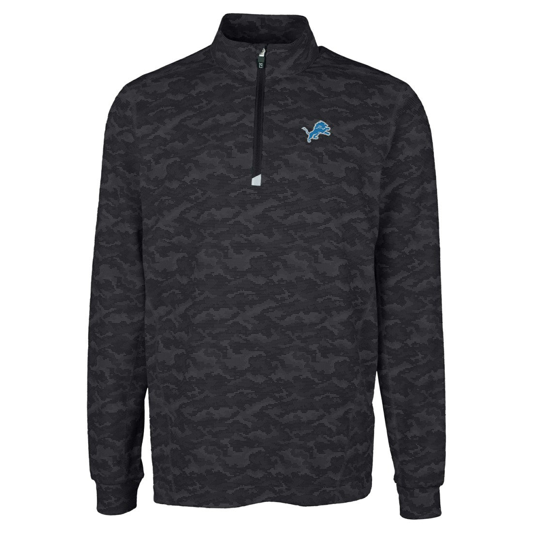 Detroit Lions Cutter & Buck Big & Tall Traverse Eco Camo Tri-Blend DryTec Quarter-Zip Jacket Black - NFL