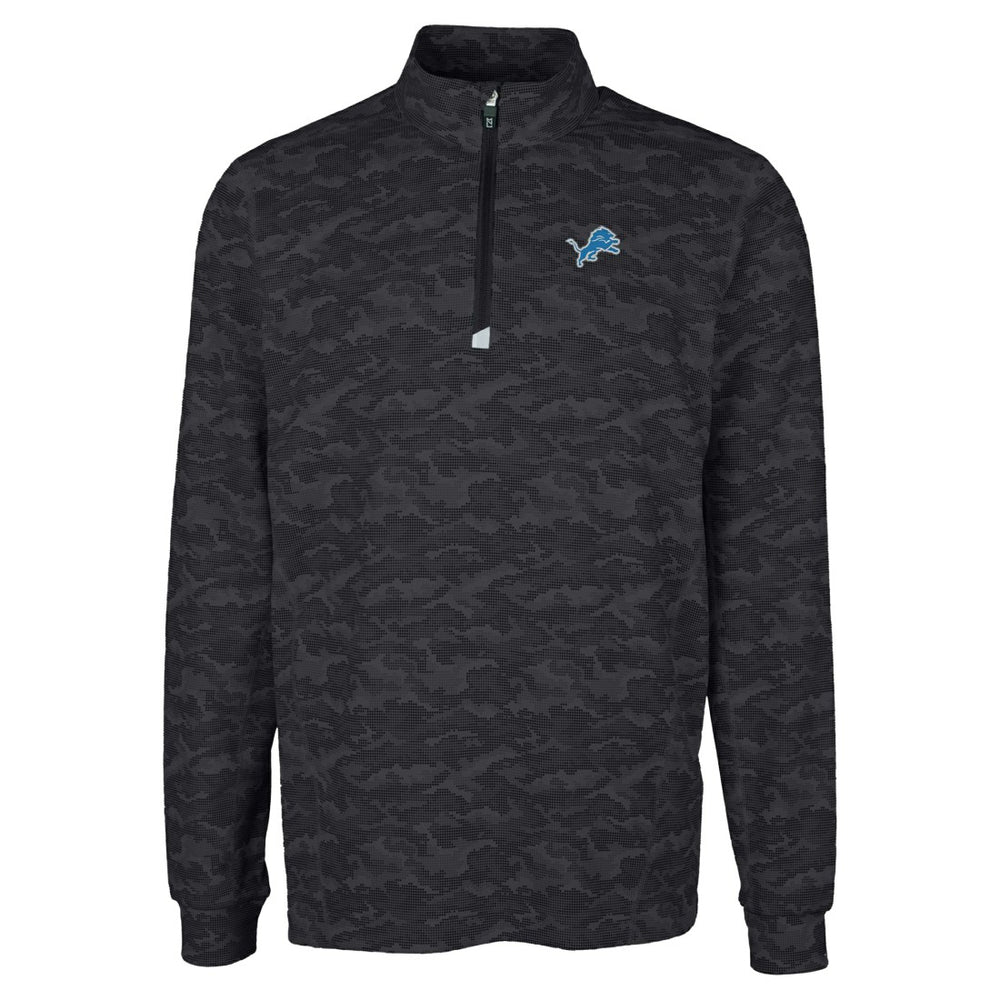 Detroit Lions Cutter & Buck Big & Tall Traverse Eco Camo Tri-Blend DryTec Quarter-Zip Jacket Black - NFL