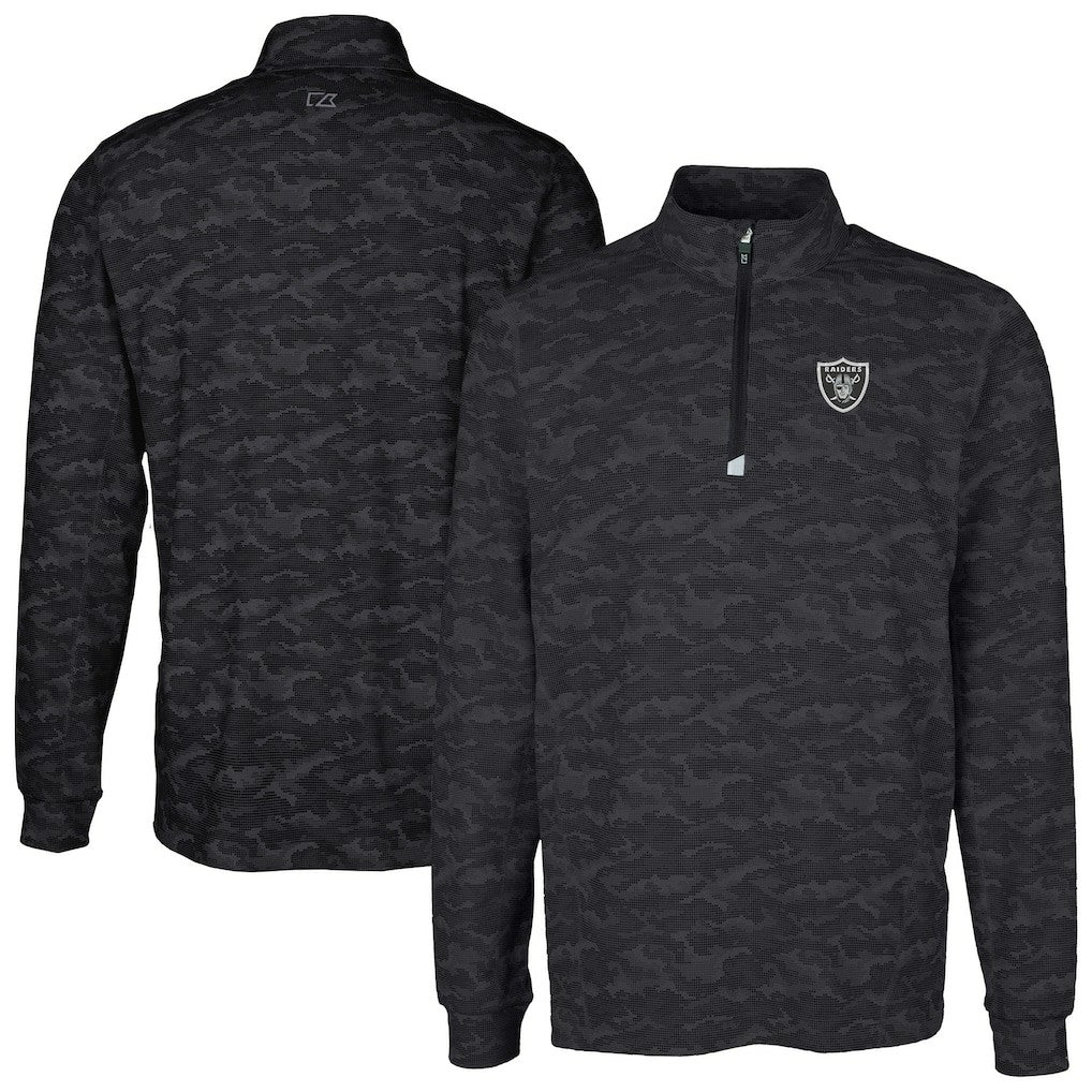 Las Vegas Raiders Cutter & Buck Big & Tall Traverse Eco Camo Tri-Blend DryTec Quarter-Zip Jacket Black - NFL