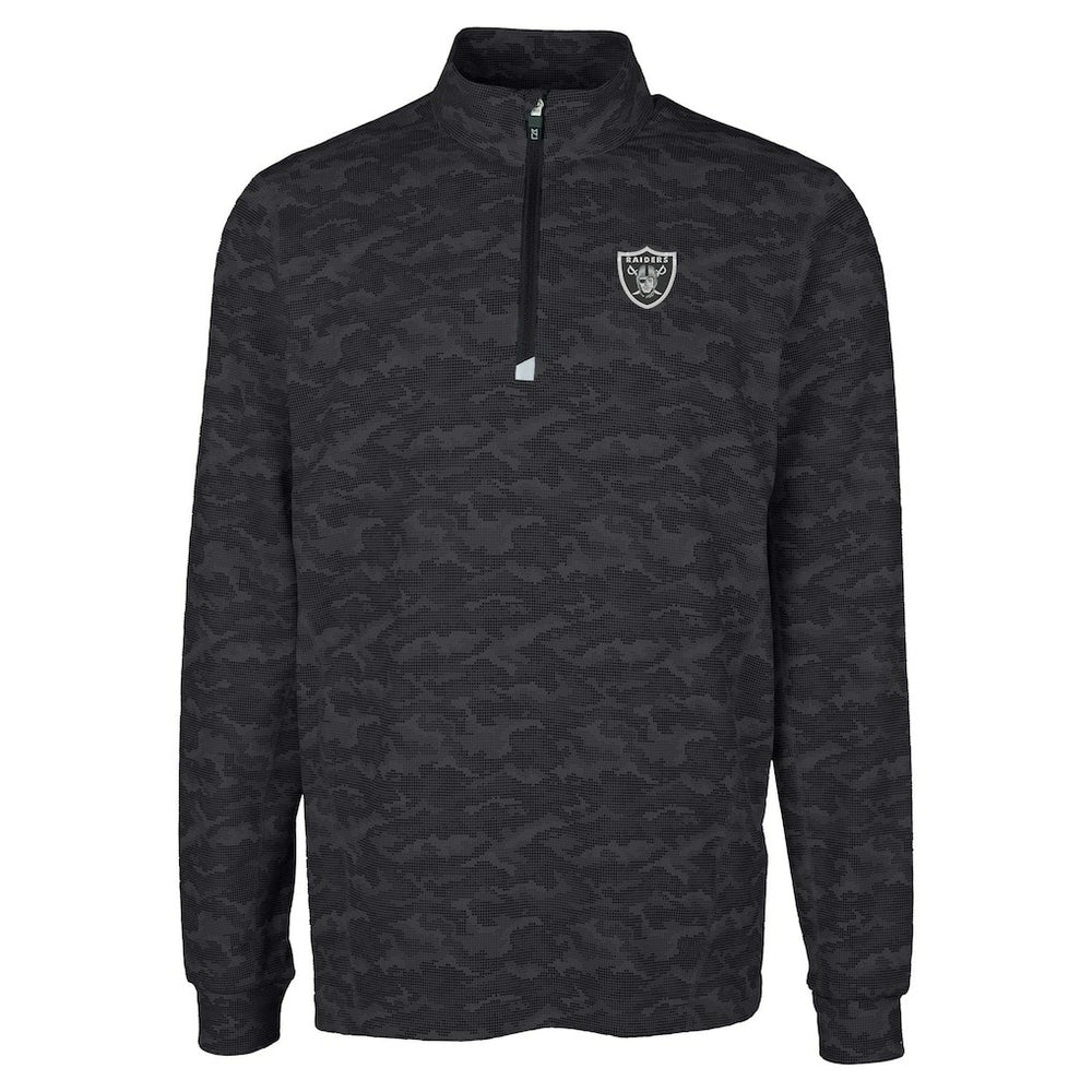 Las Vegas Raiders Cutter & Buck Big & Tall Traverse Eco Camo Tri-Blend DryTec Quarter-Zip Jacket Black - NFL