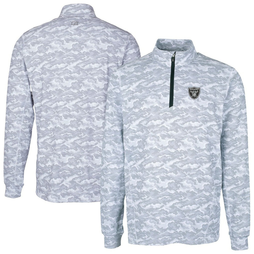 Las Vegas Raiders Cutter & Buck Big & Tall Traverse Eco Camo Tri-Blend DryTec Quarter-Zip Jacket Charcoal - NFL