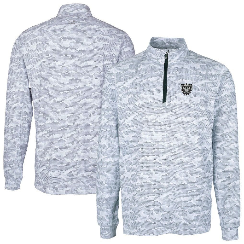 Las Vegas Raiders Cutter & Buck Big & Tall Traverse Eco Camo Tri-Blend DryTec Quarter-Zip Jacket Charcoal - NFL
