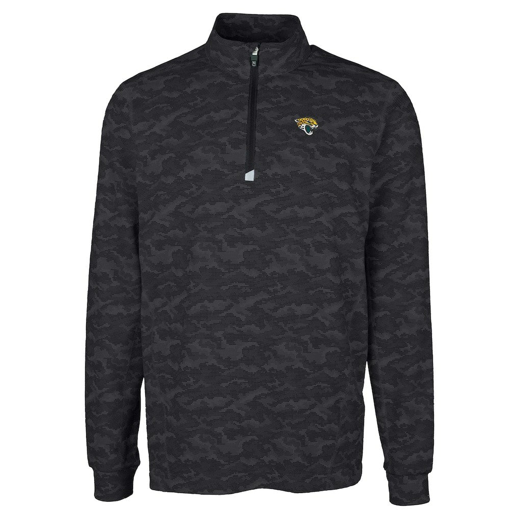Jacksonville Jaguars Cutter & Buck Big & Tall Traverse Eco Camo Tri-Blend DryTec Quarter-Zip Jacket Black - NFL