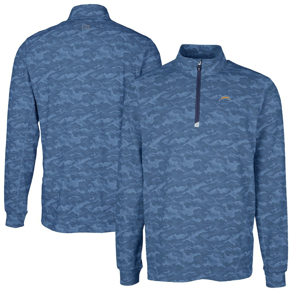 Los Angeles Chargers Cutter & Buck Big & Tall Traverse Eco Camo Tri-Blend DryTec Quarter-Zip Jacket Navy - NFL