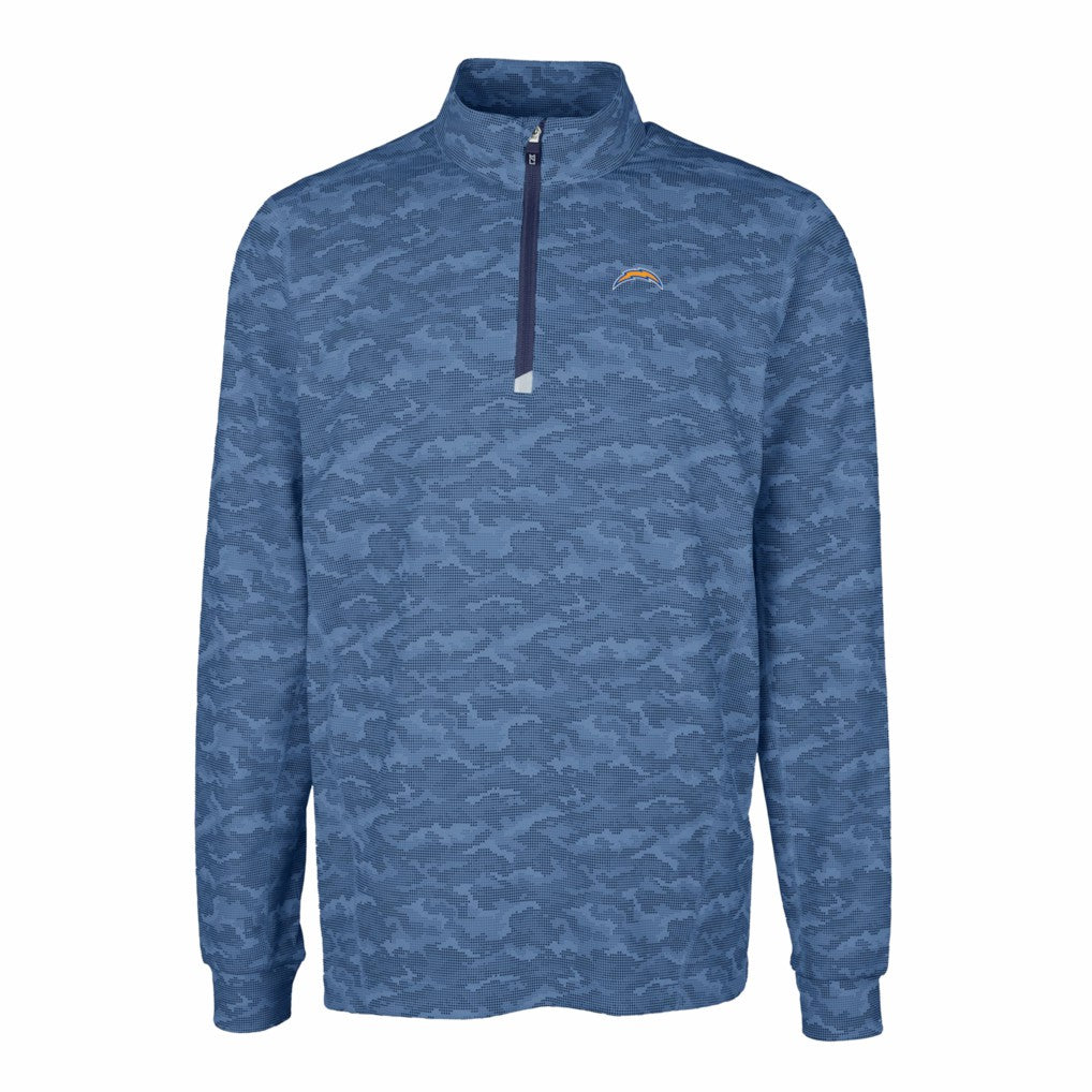 Los Angeles Chargers Cutter & Buck Big & Tall Traverse Eco Camo Tri-Blend DryTec Quarter-Zip Jacket Navy - NFL
